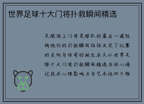 世界足球十大门将扑救瞬间精选